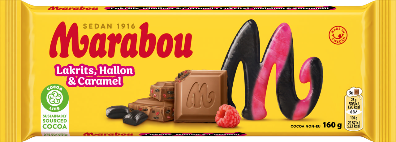 Marabou Lakrits, Hallon & Caramel 160g